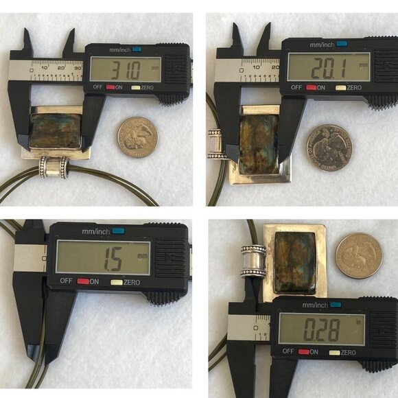 Sterling Silver 925 Chunky Rectangular Labradorite Slide Pendant Necklace 18" - Picture 9 of 16